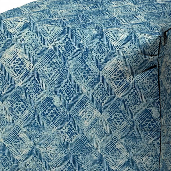 Homeroots 17" Blue Polyester Cube Indoor Outdoor Pouf Ottoman   474416