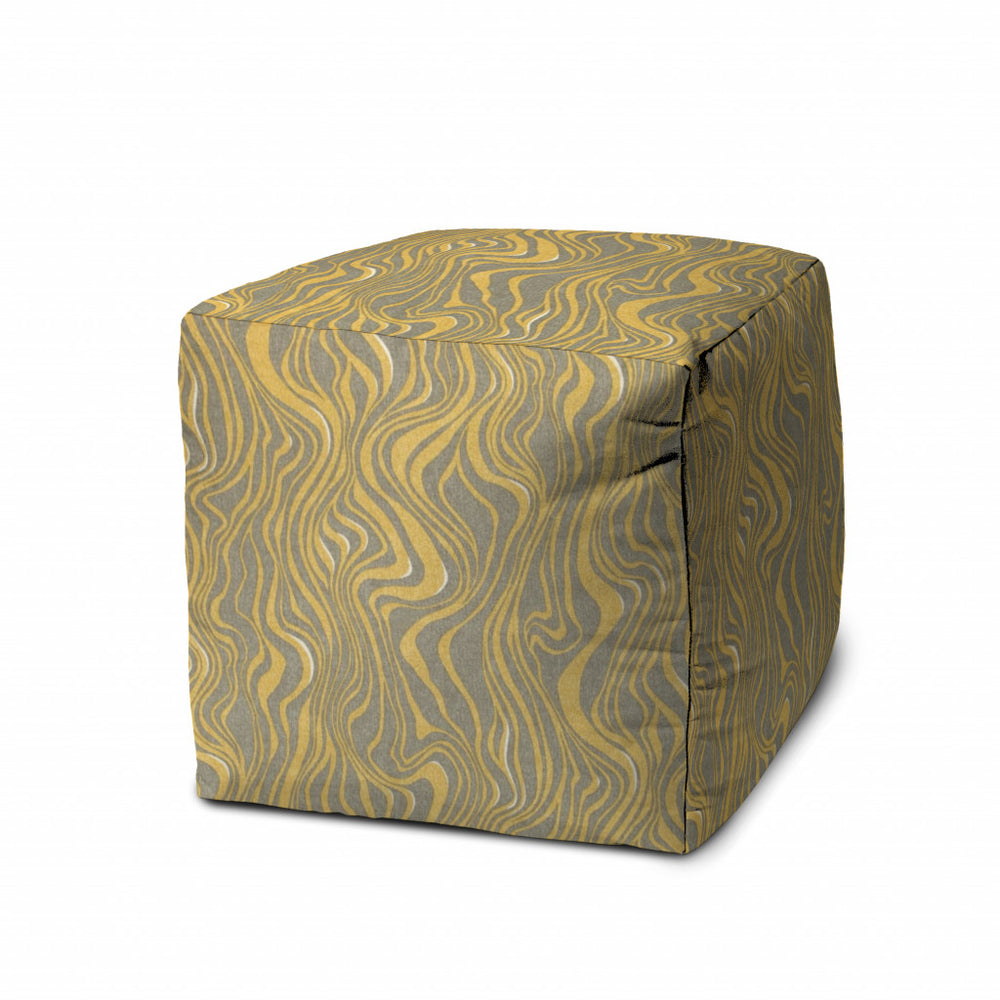 Homeroots 17" Yellow Polyester Cube Abstract Indoor Outdoor Pouf Ottoman Yellow  474417