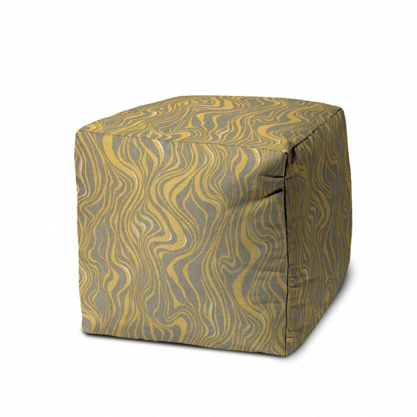 Homeroots 17" Yellow Polyester Cube Abstract Indoor Outdoor Pouf Ottoman Yellow  474417