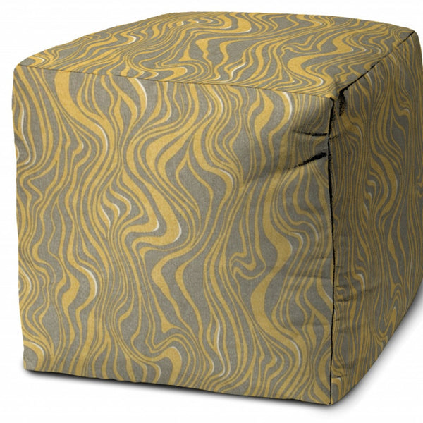 Homeroots 17" Yellow Polyester Cube Abstract Indoor Outdoor Pouf Ottoman Gold  474418