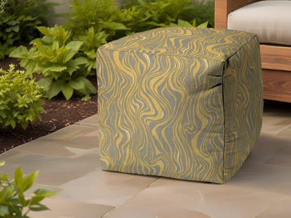 Homeroots 17" Yellow Polyester Cube Abstract Indoor Outdoor Pouf Ottoman Gold  474418