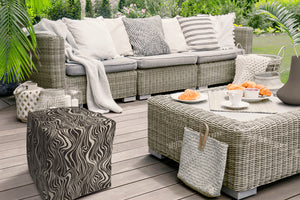 Homeroots 17" Brown Polyester Cube Abstract Indoor Outdoor Pouf Ottoman   474419