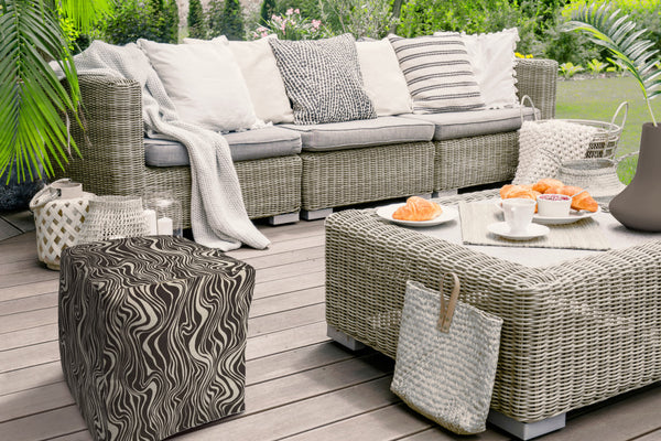 Homeroots 17" Brown Polyester Cube Abstract Indoor Outdoor Pouf Ottoman   474419