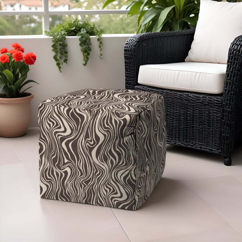 Homeroots 17" Brown Polyester Cube Abstract Indoor Outdoor Pouf Ottoman Brown  474420