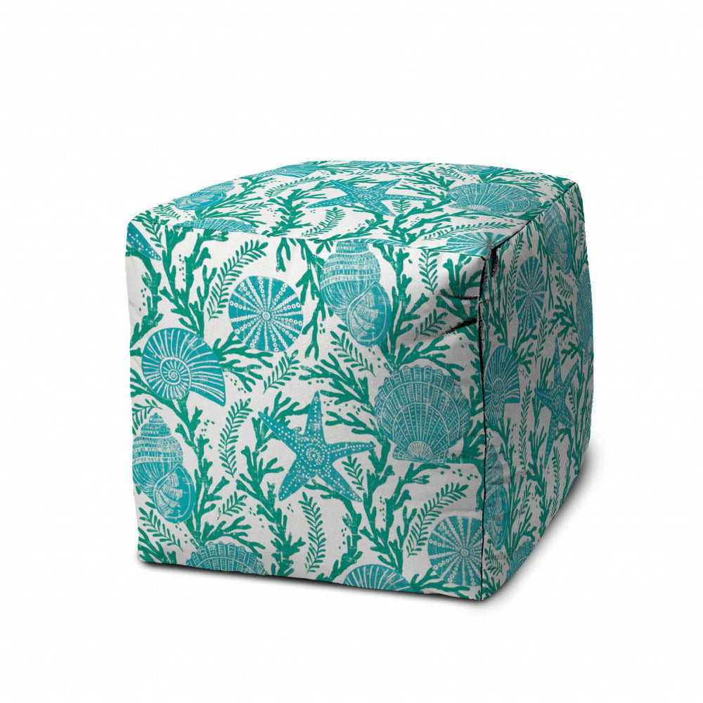 Homeroots 17" Turquoise Polyester Cube Indoor Outdoor Pouf Ottoman   474421