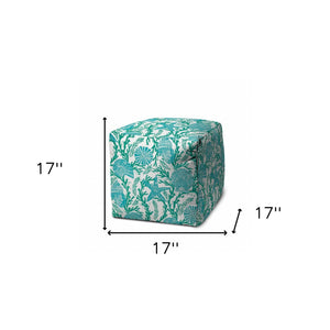 Homeroots 17" Turquoise Polyester Cube Indoor Outdoor Pouf Ottoman   474421