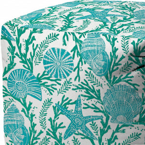 Homeroots 17" Turquoise Polyester Cube Indoor Outdoor Pouf Ottoman   474421