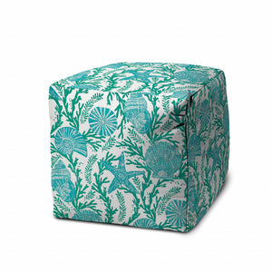 Homeroots 17" Turquoise Polyester Cube Indoor Outdoor Pouf Ottoman   474422