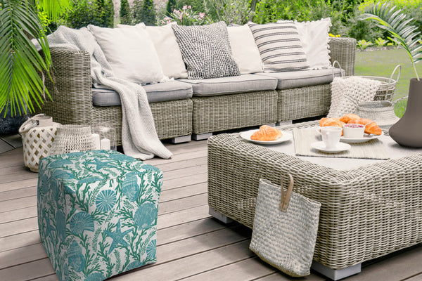 Homeroots 17" Turquoise Polyester Cube Indoor Outdoor Pouf Ottoman   474422