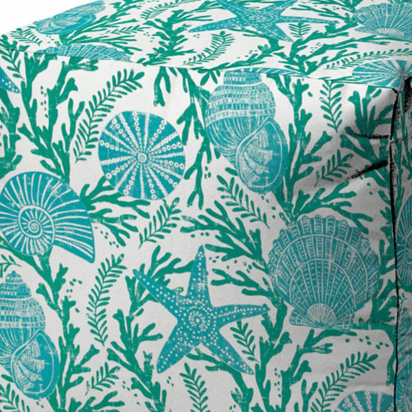 Homeroots 17" Turquoise Polyester Cube Indoor Outdoor Pouf Ottoman   474422