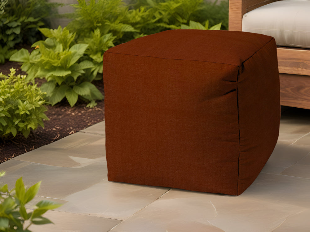 Homeroots 17" Orange Polyester Cube Indoor Outdoor Pouf Ottoman   474423