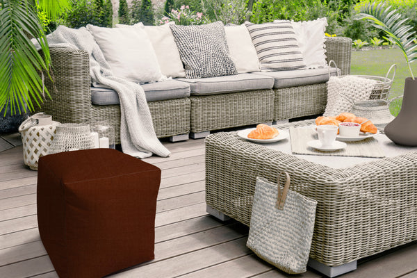Homeroots 17" Orange Polyester Cube Indoor Outdoor Pouf Ottoman   474424