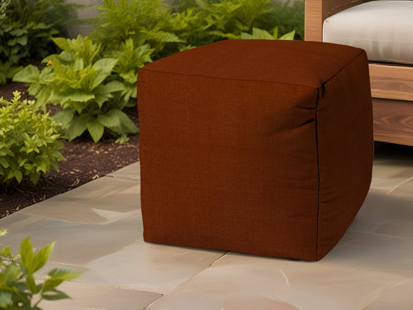 Homeroots 17" Orange Polyester Cube Indoor Outdoor Pouf Ottoman   474424