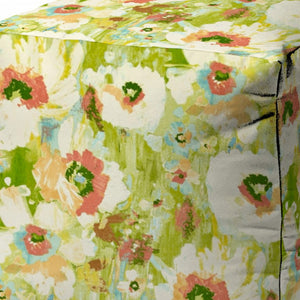 Homeroots 17" Green Polyester Cube Floral Indoor Outdoor Pouf Ottoman   474425