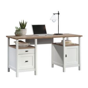 English Elm Desk, Modern Cottage-Style With White Finish & Wood-Tone Top - Perfect For Small Spaces & Easy Assembly B356P402733