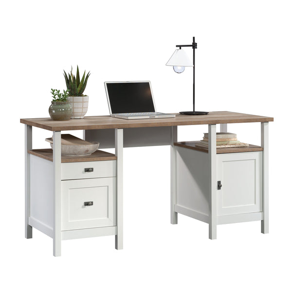 English Elm Desk, Modern Cottage-Style With White Finish & Wood-Tone Top - Perfect For Small Spaces & Easy Assembly B356P402733