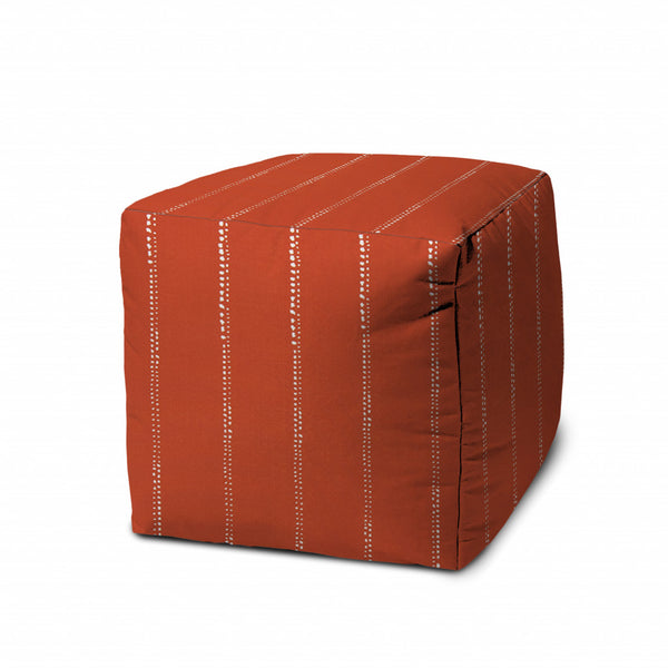 Homeroots 17" Orange Polyester Cube Striped Indoor Outdoor Pouf Ottoman Orange  474431