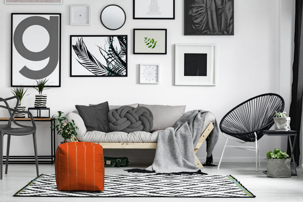 Homeroots 17" Orange Polyester Cube Striped Indoor Outdoor Pouf Ottoman Orange  474431