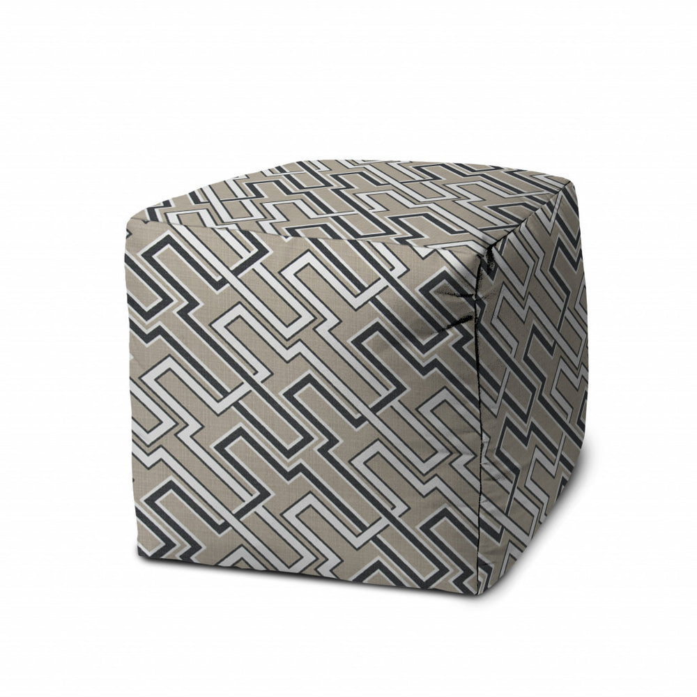 Homeroots 17" Taupe Polyester Cube Geometric Indoor Outdoor Pouf Ottoman   474435