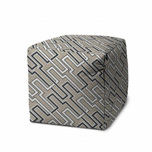 Homeroots 17" Taupe Polyester Cube Geometric Indoor Outdoor Pouf Ottoman   474436