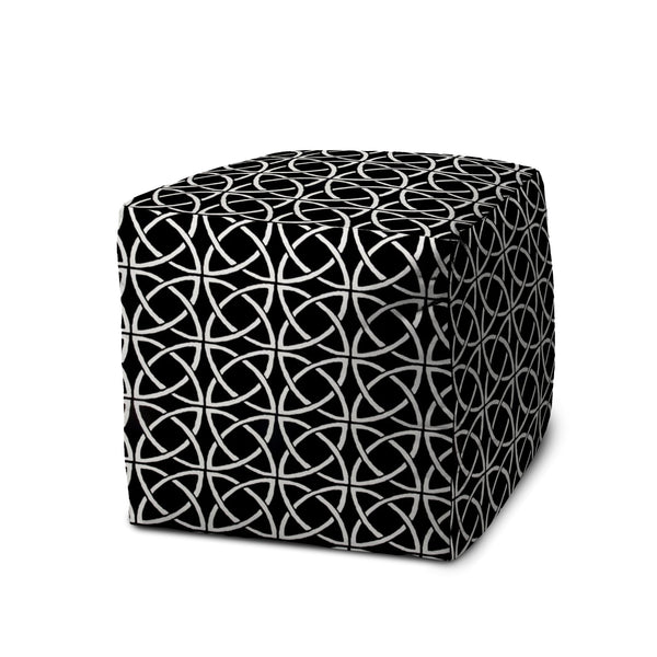 Homeroots 17" Black And White Polyester Cube Geometric Indoor Outdoor Pouf Ottoman   474437