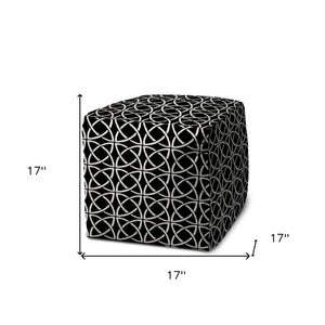 Homeroots 17" Black And White Polyester Cube Geometric Indoor Outdoor Pouf Ottoman   474437