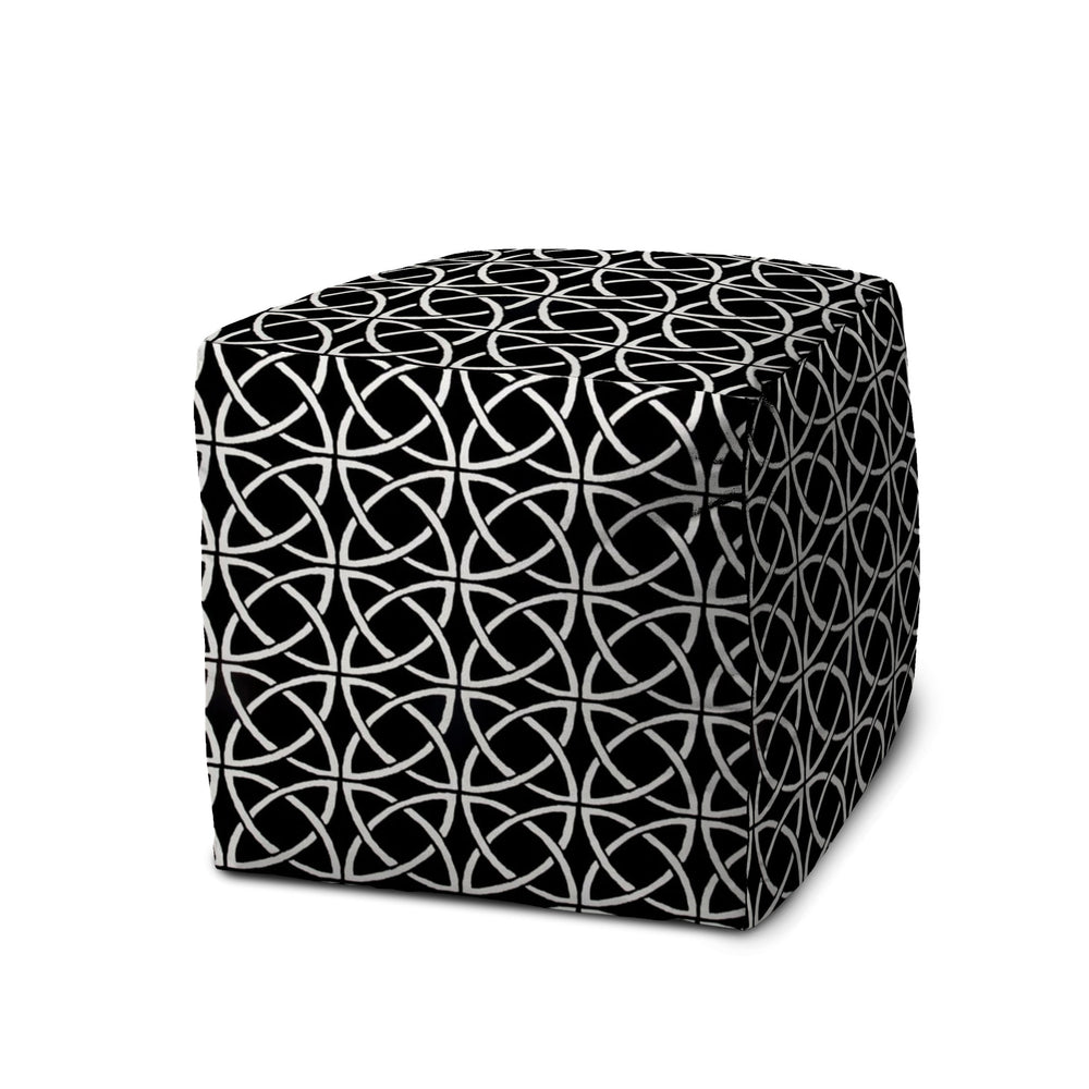 Homeroots 17" Black And White Polyester Cube Geometric Indoor Outdoor Pouf Ottoman   474438