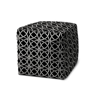 Homeroots 17" Black And White Polyester Cube Geometric Indoor Outdoor Pouf Ottoman   474438