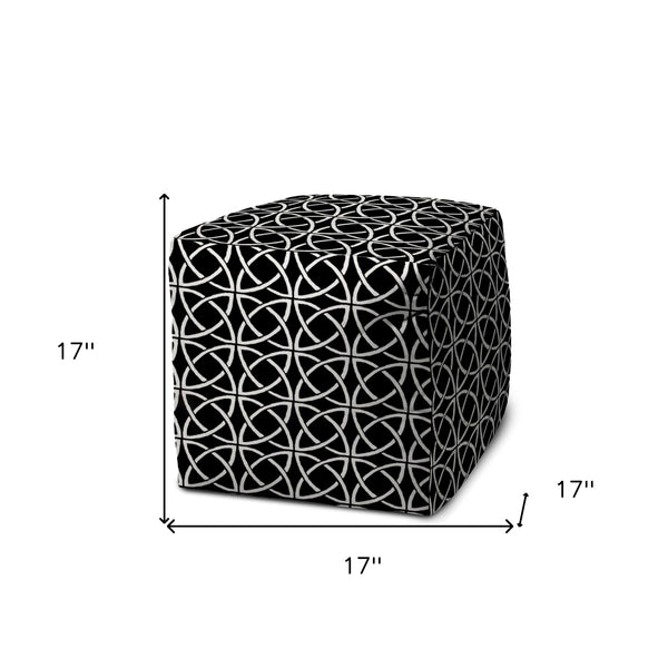 Homeroots 17" Black And White Polyester Cube Geometric Indoor Outdoor Pouf Ottoman   474438