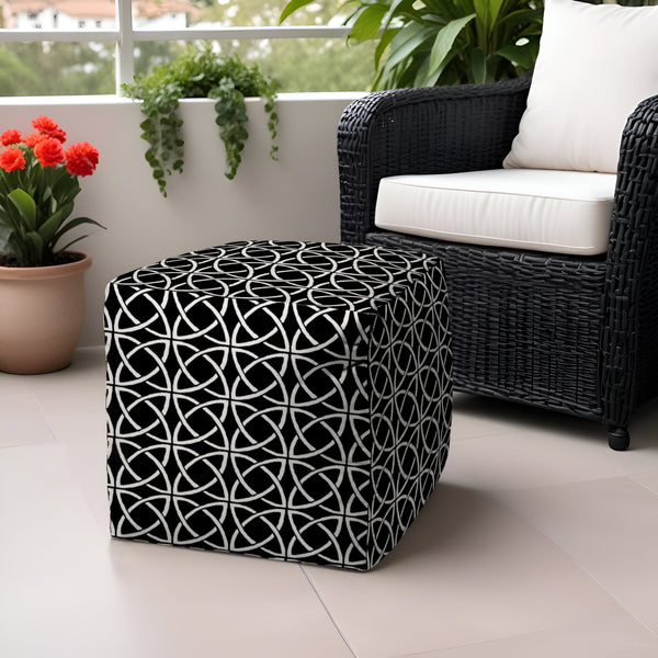 Homeroots 17" Black And White Polyester Cube Geometric Indoor Outdoor Pouf Ottoman   474438