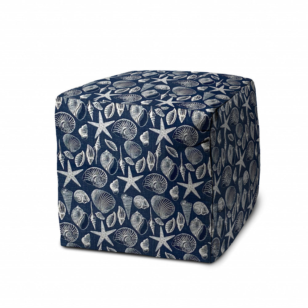 Homeroots 17" Blue Polyester Cube Indoor Outdoor Pouf Ottoman Blue  474439