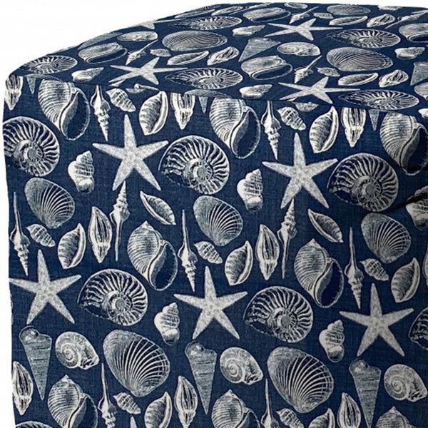 Homeroots 17" Blue Polyester Cube Indoor Outdoor Pouf Ottoman Blue  474439