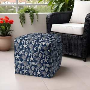 Homeroots 17" Blue Polyester Cube Indoor Outdoor Pouf Ottoman Blue  474439