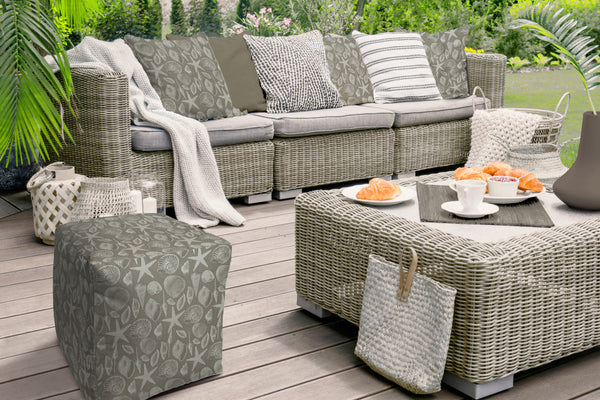 Homeroots 17" Gray Polyester Cube Indoor Outdoor Pouf Ottoman Nickel  474442