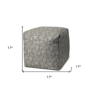 Homeroots 17" Gray Polyester Cube Indoor Outdoor Pouf Ottoman Nickel  474442