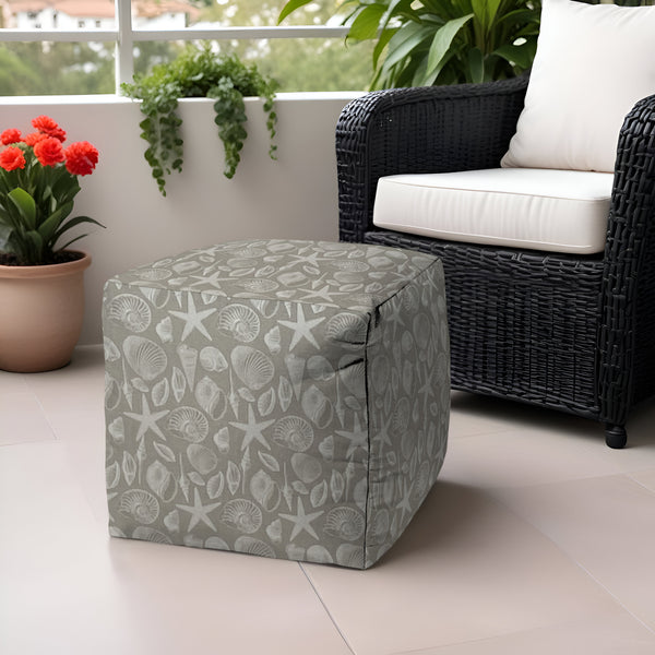 Homeroots 17" Gray Polyester Cube Indoor Outdoor Pouf Ottoman Nickel  474442