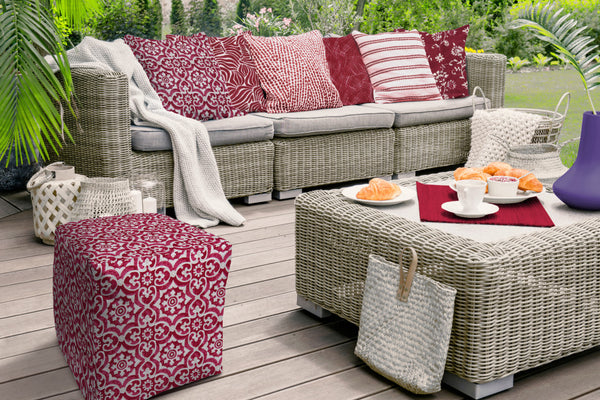 Homeroots 17" Pink Polyester Cube Indoor Outdoor Pouf Ottoman Raspberry  474443