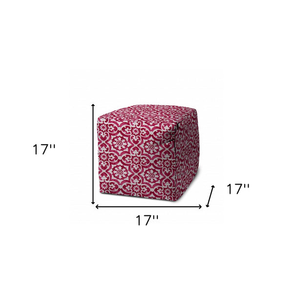 Homeroots 17" Pink Polyester Cube Indoor Outdoor Pouf Ottoman Raspberry  474443