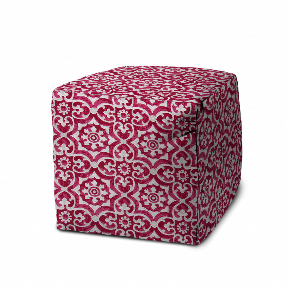 Homeroots 17" Pink Polyester Cube Indoor Outdoor Pouf Ottoman Raspberry  474444