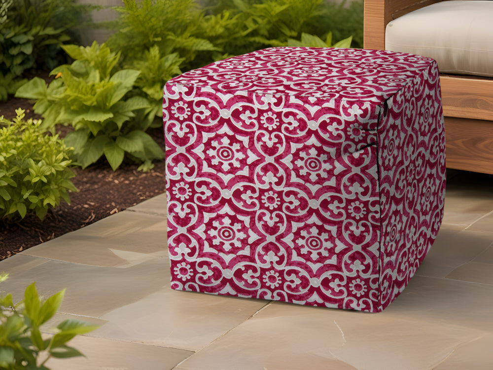 Homeroots 17" Pink Polyester Cube Indoor Outdoor Pouf Ottoman Raspberry  474444