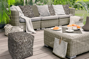 Homeroots 17" Black Polyester Cube Abstract Indoor Outdoor Pouf Ottoman   474445