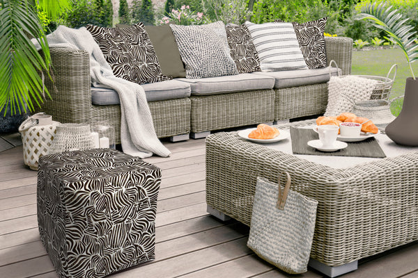 Homeroots 17" Black Polyester Cube Abstract Indoor Outdoor Pouf Ottoman   474445