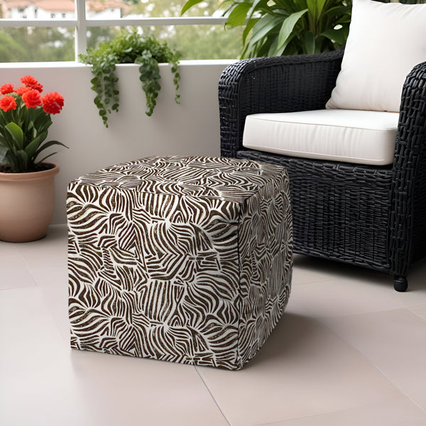 Homeroots 17" Black Polyester Cube Abstract Indoor Outdoor Pouf Ottoman   474445