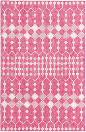 Unique Loom Outdoor Trellis Traliccio Machine Made Trellis Rug Magenta, Ivory/Pink 5' 3" x 7' 10"