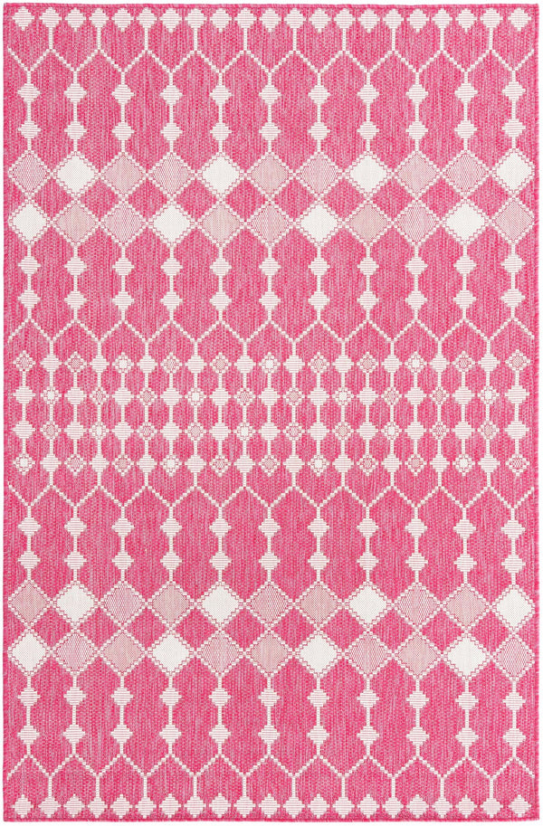 Unique Loom Outdoor Trellis Traliccio Machine Made Trellis Rug Magenta, Ivory/Pink 5' 3" x 7' 10"