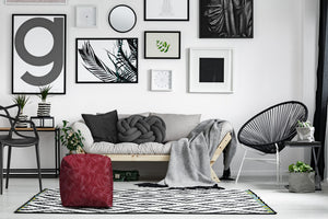 Homeroots 17" Red Polyester Cube Striped Indoor Outdoor Pouf Ottoman Raspberry  474449