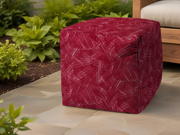 Homeroots 17" Red Polyester Cube Striped Indoor Outdoor Pouf Ottoman Raspberry  474449