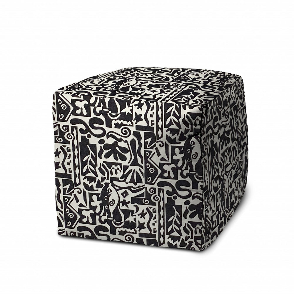 Homeroots 17" Black Polyester Cube Geometric Indoor Outdoor Pouf Ottoman   474454