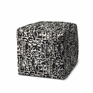 Homeroots 17" Black Polyester Cube Geometric Indoor Outdoor Pouf Ottoman   474454