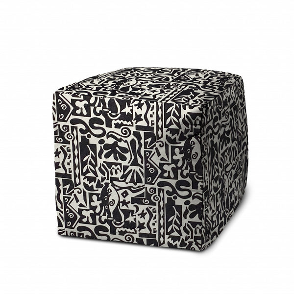 Homeroots 17" Black Polyester Cube Geometric Indoor Outdoor Pouf Ottoman   474454